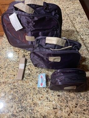 Travel Bag Set in Deep Plum with Beige Accents